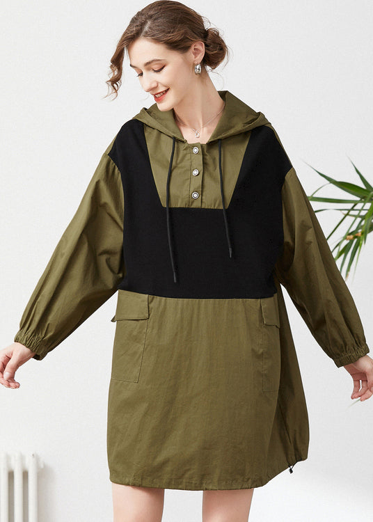 Chic Army Green Hooded Oversized Patchwork Cotton Sweatshirt Streetwear Spring LY0294 - fabuloryshop