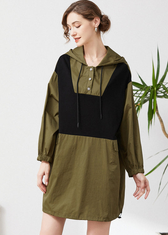 Chic Army Green Hooded Oversized Patchwork Cotton Sweatshirt Streetwear Spring LY0294 - fabuloryshop
