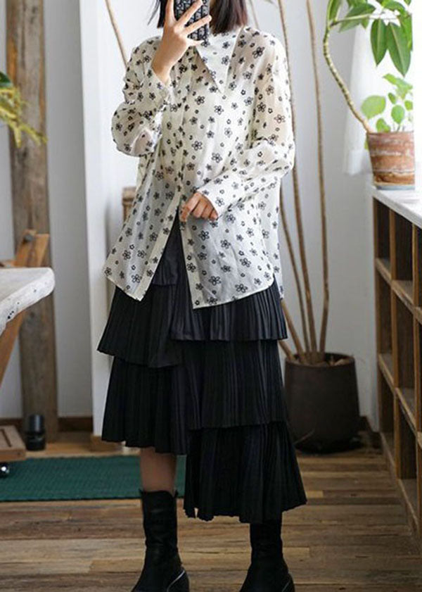 Chic Beige Peter Pan Collar Print Patchwork Chiffon Blouses Long Sleeve LY3843 - fabuloryshop