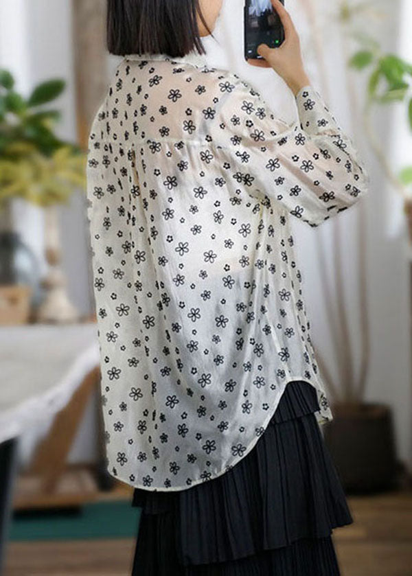 Chic Beige Peter Pan Collar Print Patchwork Chiffon Blouses Long Sleeve LY3843 - fabuloryshop