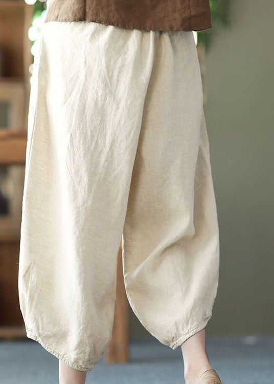 Chic Beige Pockets Wrinkled Patchwork Linen Harem Pants Summer LY0592 - fabuloryshop