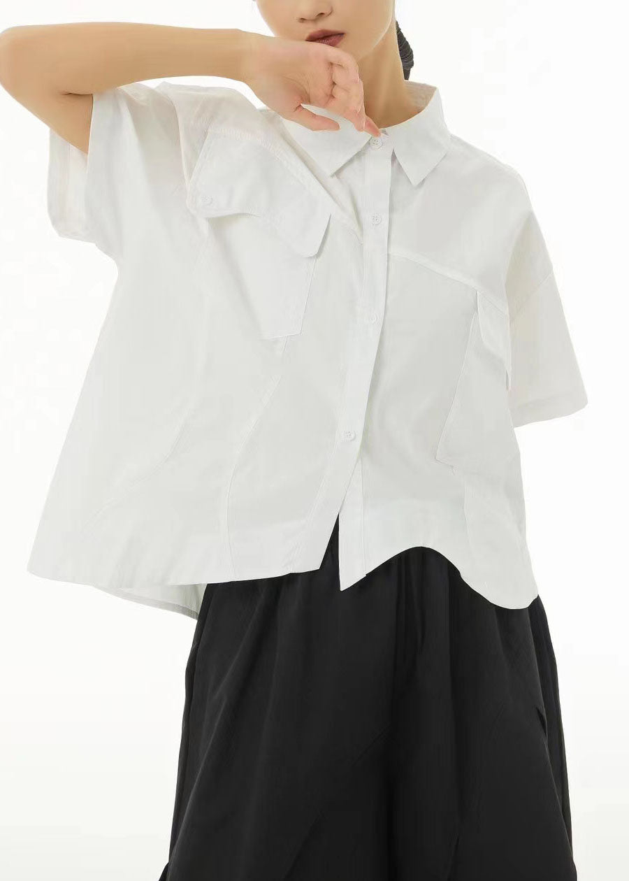 Chic Black Asymmetrical Design Oversized Cotton Shirt Tops Summer TS1046