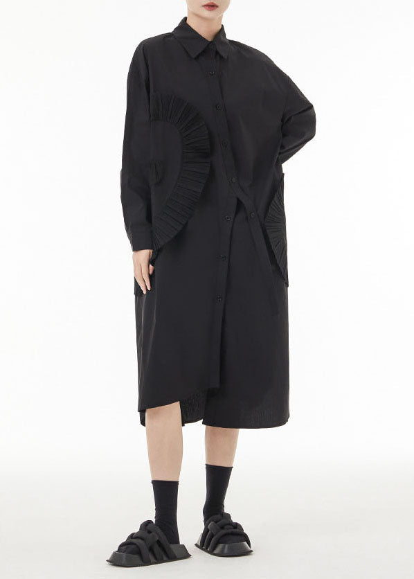 Chic Black Asymmetrical Wrinkled Cotton Robe Dresses Spring LC0139 - fabuloryshop