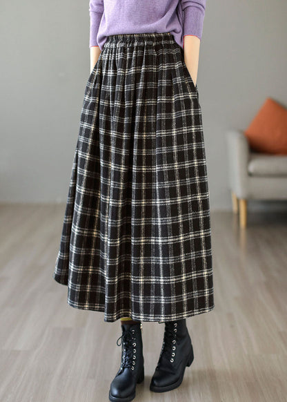 Chic Black Elastic Waist Plaid Cotton A Line Skirt Spring TG1034 - fabuloryshop