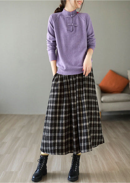 Chic Black Elastic Waist Plaid Cotton A Line Skirt Spring TG1034 - fabuloryshop