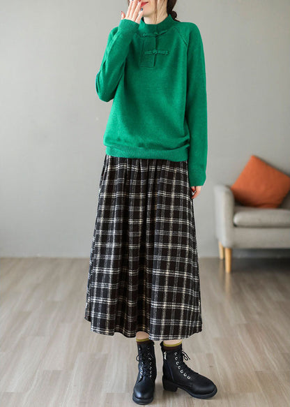 Chic Black Elastic Waist Plaid Cotton A Line Skirt Spring TG1034 - fabuloryshop