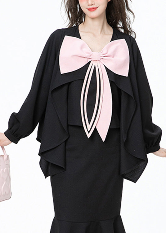 Chic Black O-Neck Bow Chiffon Shirt Long Sleeve LY0747 - fabuloryshop