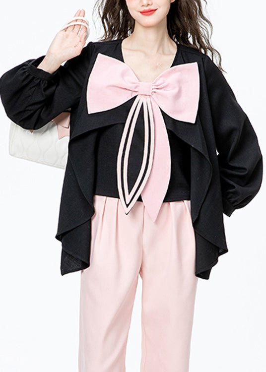 Chic Black O-Neck Bow Chiffon Shirt Long Sleeve LY0747 - fabuloryshop