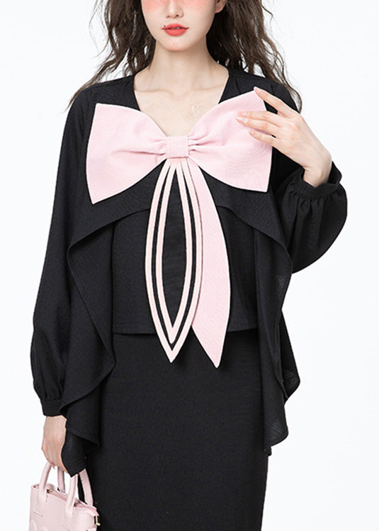 Chic Black O-Neck Bow Chiffon Shirt Long Sleeve LY0747 - fabuloryshop