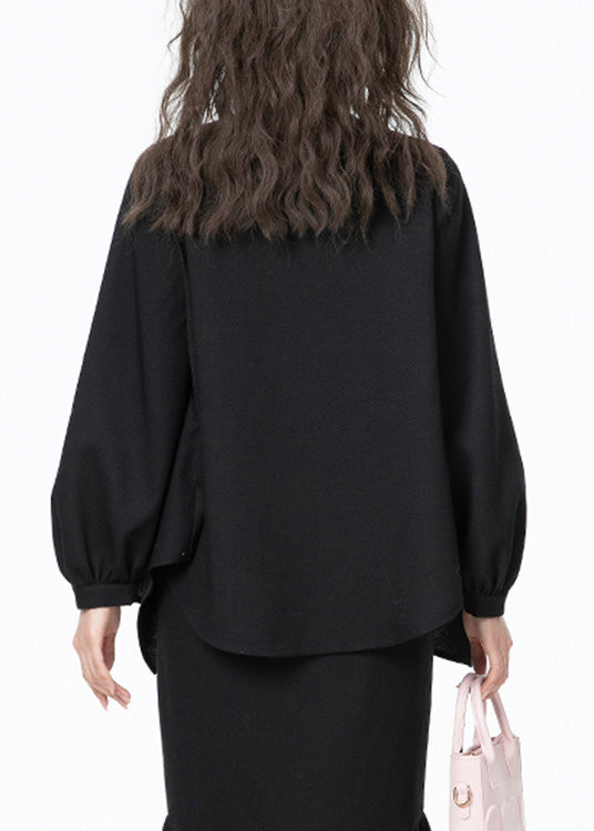 Chic Black O-Neck Bow Chiffon Shirt Long Sleeve LY0747 - fabuloryshop