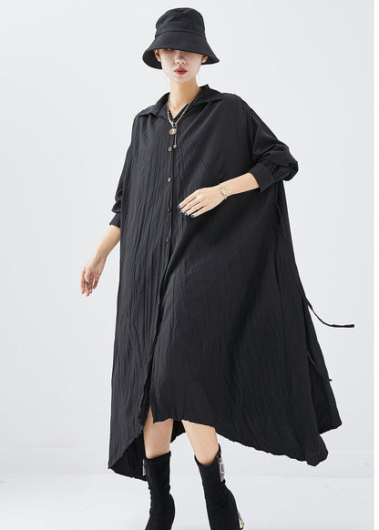 Chic Black Oversized Asymmetrical Design Cotton Shirt Dress Fall Ada Fashion