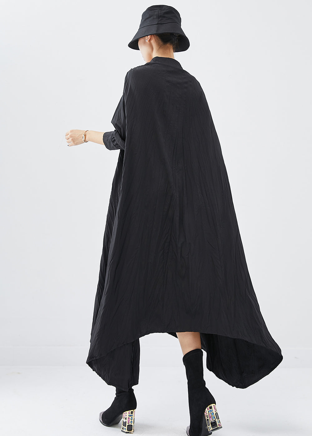 Chic Black Oversized Asymmetrical Design Cotton Shirt Dress Fall Ada Fashion