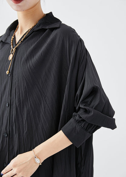 Chic Black Oversized Asymmetrical Design Cotton Shirt Dress Fall Ada Fashion