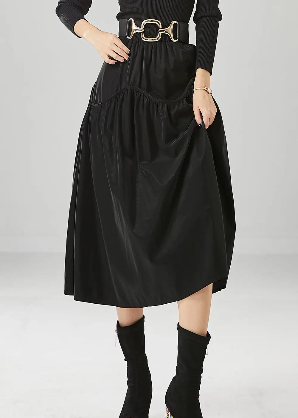 Chic Black Oversized Patchwork Cotton Skirts Fall Ada Fashion
