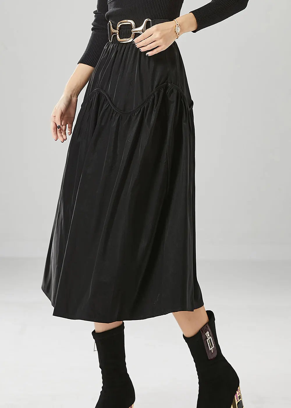 Chic Black Oversized Patchwork Cotton Skirts Fall Ada Fashion