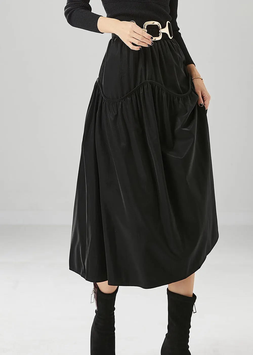 Chic Black Oversized Patchwork Cotton Skirts Fall Ada Fashion