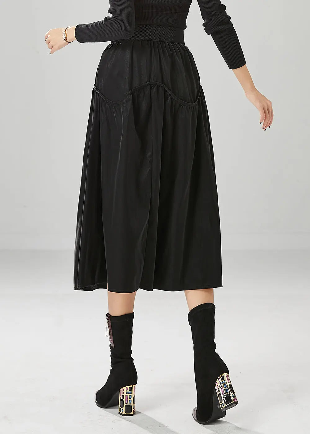 Chic Black Oversized Patchwork Cotton Skirts Fall Ada Fashion