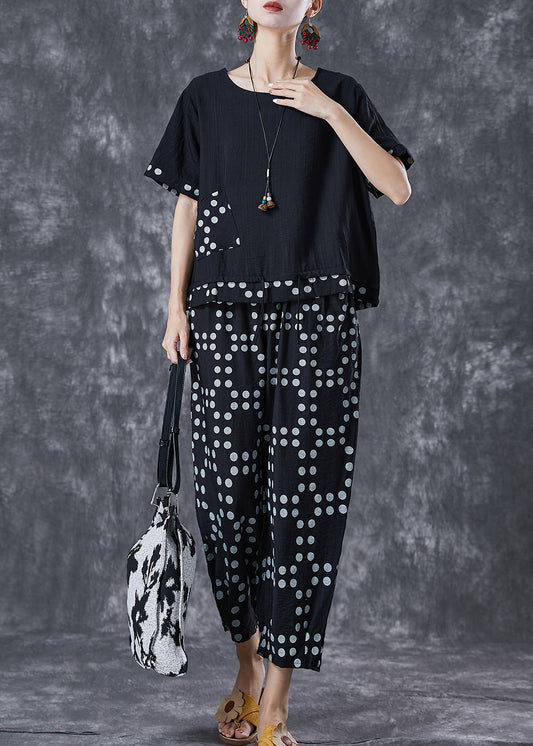 Chic Black Oversized Patchwork Dot Cotton Two-Piece Set Summer LY6747 - fabuloryshop