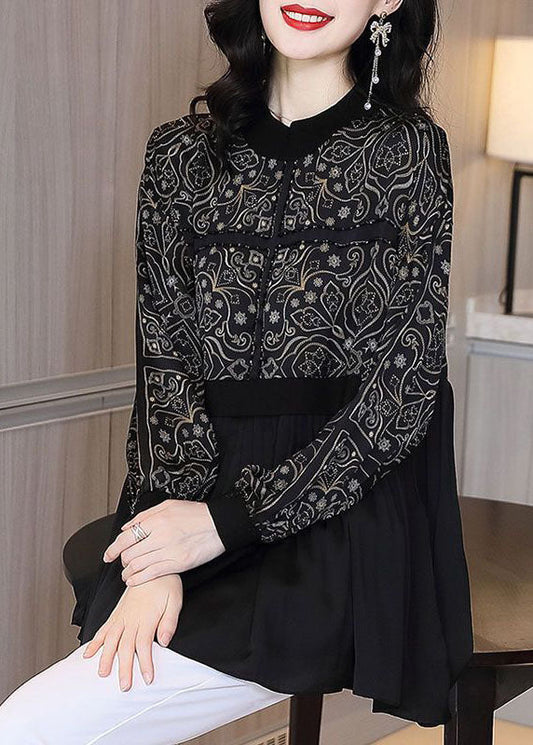 Chic Black Oversized Patchwork Exra Large Hem Chiffon Shirts Spring LC0075 - fabuloryshop