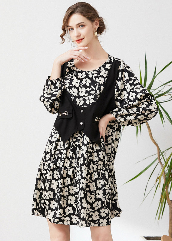 Chic Black Oversized Patchwork Fake Two Piece Dress Spring LY0287 - fabuloryshop