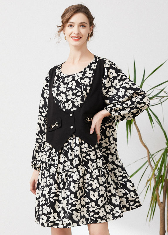 Chic Black Oversized Patchwork Fake Two Piece Dress Spring LY0287 - fabuloryshop