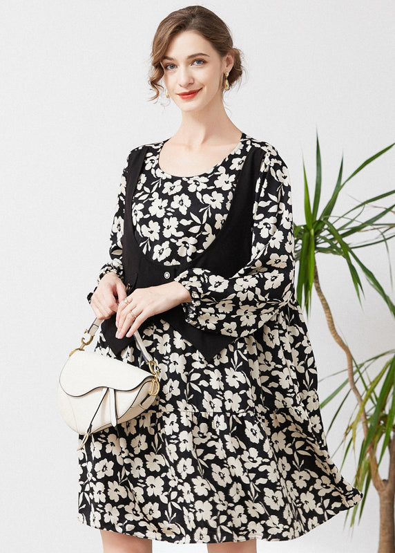 Chic Black Oversized Patchwork Fake Two Piece Dress Spring LY0287 - fabuloryshop