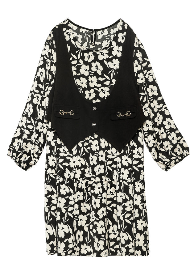 Chic Black Oversized Patchwork Fake Two Piece Dress Spring LY0287 - fabuloryshop