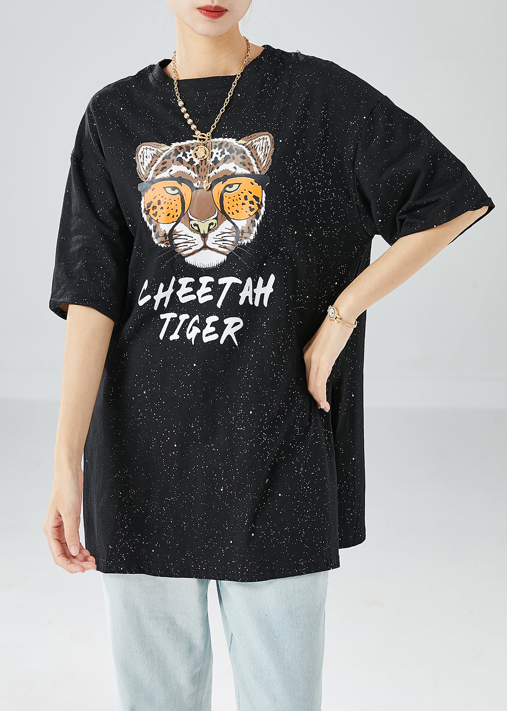Chic Black Oversized Tiger Print Side Open Cotton Tank Tops Summer LY6128 - fabuloryshop
