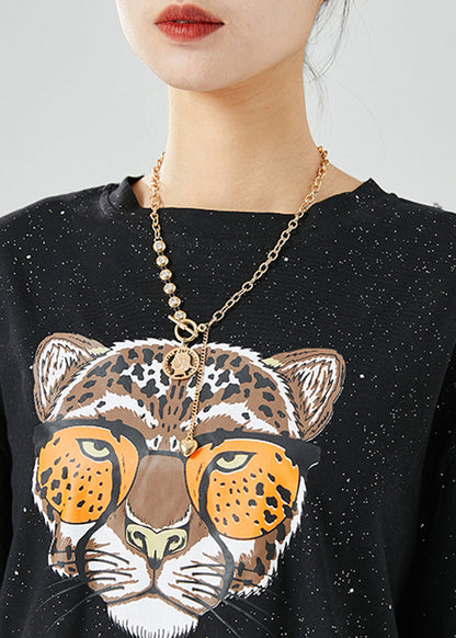 Chic Black Oversized Tiger Print Side Open Cotton Tank Tops Summer LY6128 - fabuloryshop