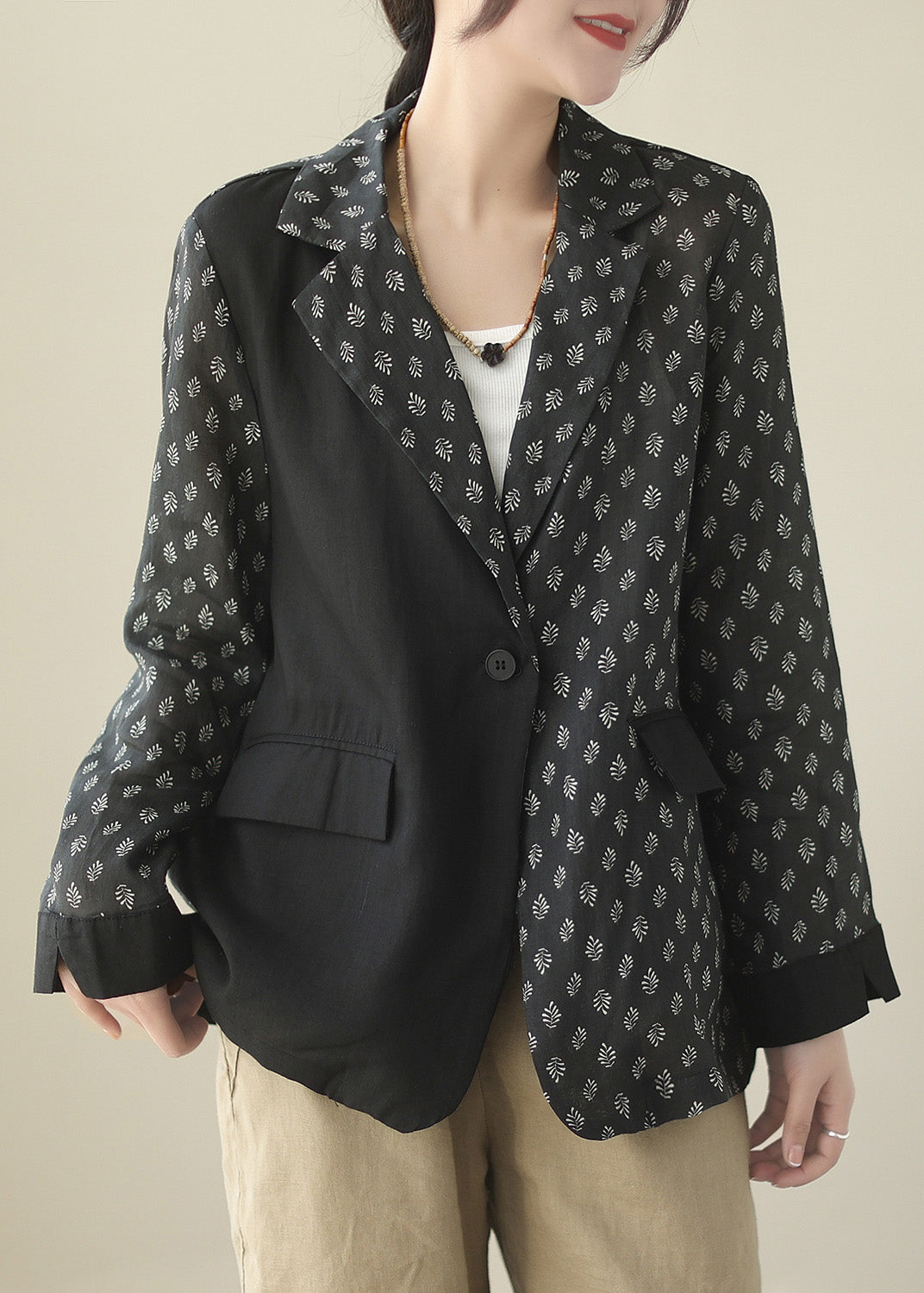 Chic Black Patchwork Button Ramie Coat Spring LY5081 - fabuloryshop