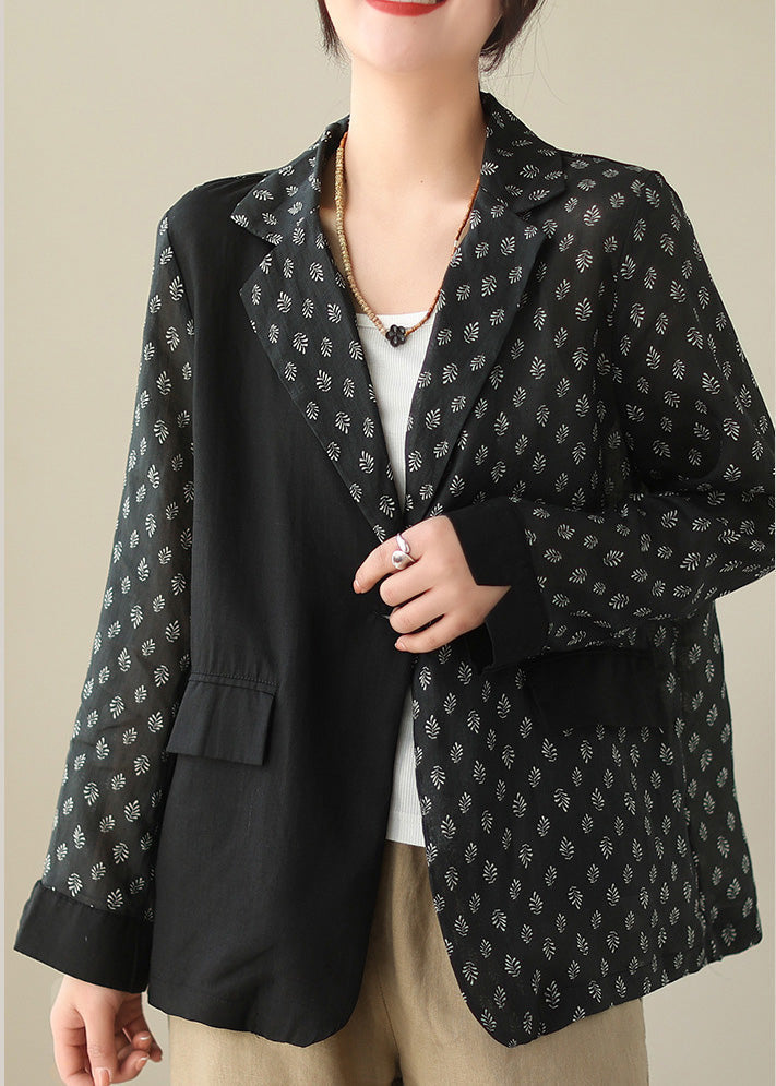 Chic Black Patchwork Button Ramie Coat Spring LY5081 - fabuloryshop