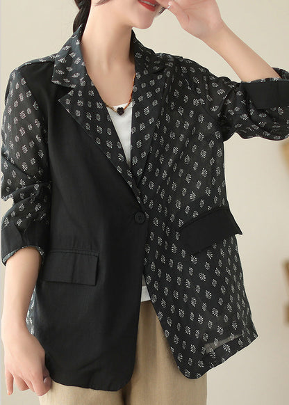 Chic Black Patchwork Button Ramie Coat Spring LY5081 - fabuloryshop