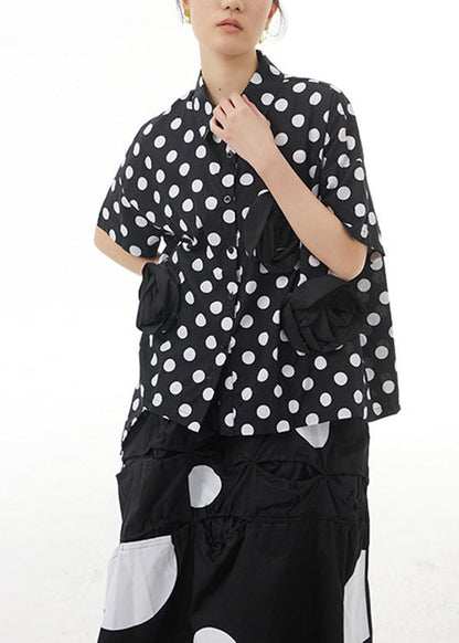 Chic Black Peter Pan Collar Dot Cotton Shirt Summer LY1194 - fabuloryshop