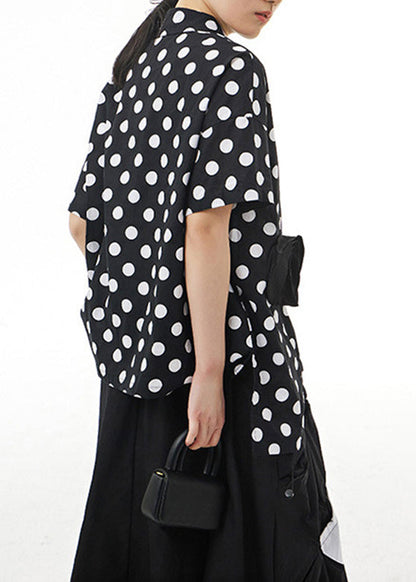 Chic Black Peter Pan Collar Dot Cotton Shirt Summer LY1194 - fabuloryshop