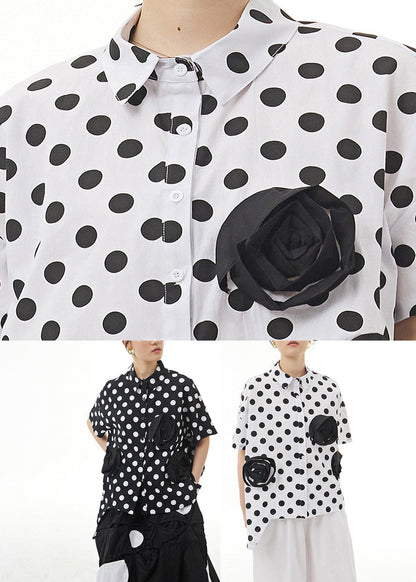 Chic Black Peter Pan Collar Dot Cotton Shirt Summer LY1194 - fabuloryshop