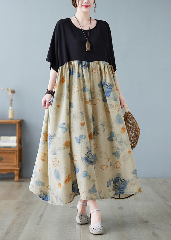 Chic Black Print Patchwork Long Dresses Short Sleeve LY6100 - fabuloryshop