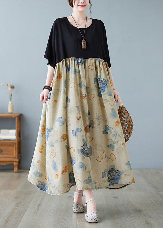 Chic Black Print Patchwork Long Dresses Short Sleeve LY6100 - fabuloryshop