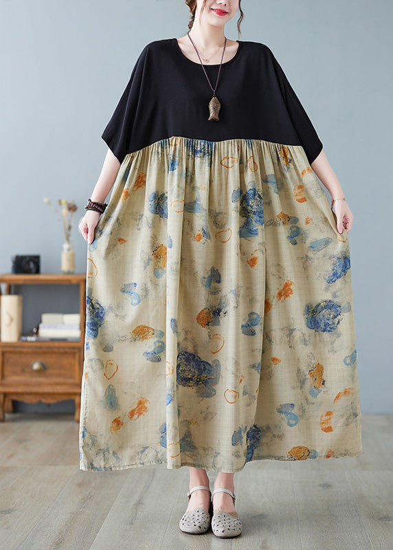 Chic Black Print Patchwork Long Dresses Short Sleeve LY6100 - fabuloryshop