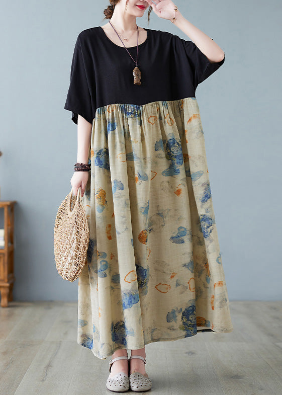 Chic Black Print Patchwork Long Dresses Short Sleeve LY6100 - fabuloryshop