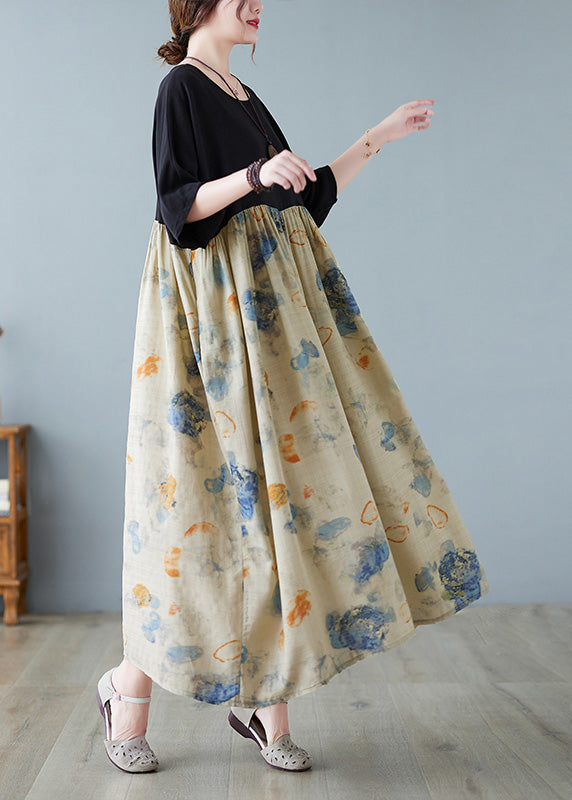 Chic Black Print Patchwork Long Dresses Short Sleeve LY6100 - fabuloryshop