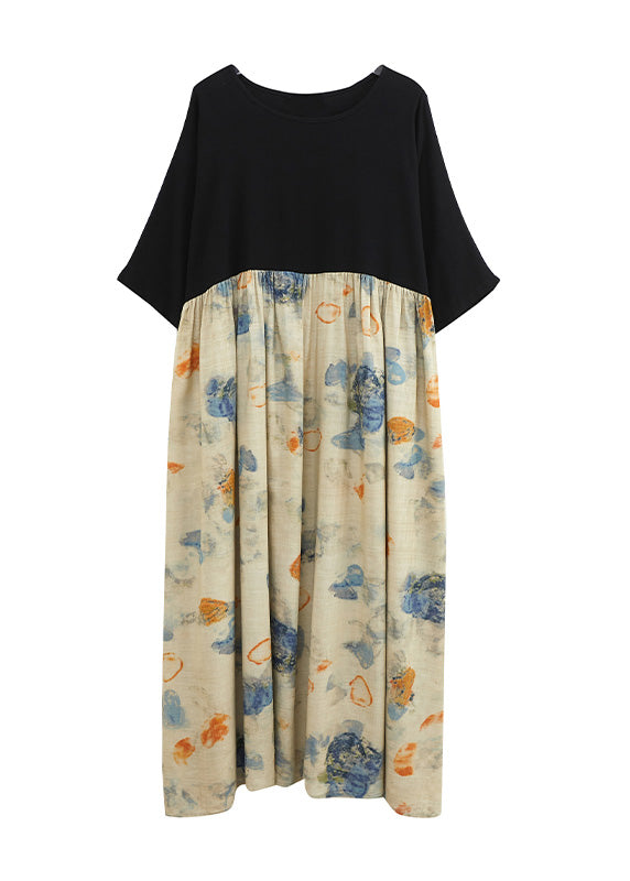 Chic Black Print Patchwork Long Dresses Short Sleeve LY6100 - fabuloryshop