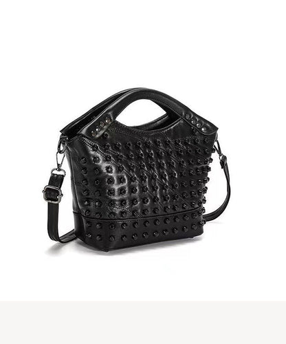 Chic Black Rivet Sheepskin Satchel Handbag Ada Fashion