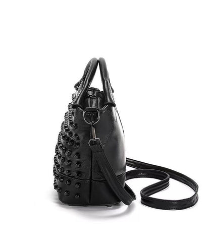 Chic Black Rivet Sheepskin Satchel Handbag Ada Fashion