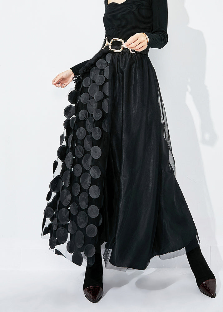 Chic Green-Black Dot Ruffled Patchwork Dot Tulle A Line Skirts Summer LY0813 - fabuloryshop