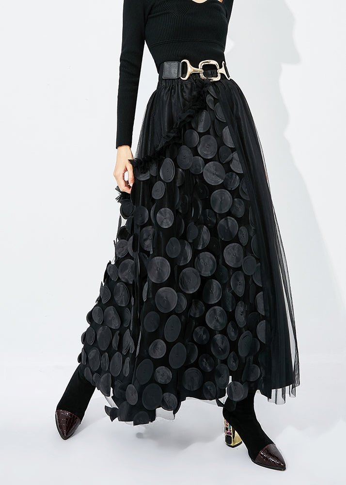 Chic Khaki-Black Dot Ruffled Patchwork Dot Tulle A Line Skirts Summer LY0875 - fabuloryshop