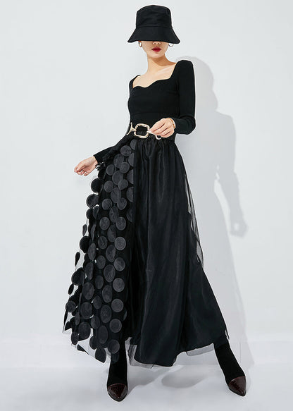 Chic Black Ruffled Patchwork Dot Tulle A Line Skirts Summer LY0840 - fabuloryshop