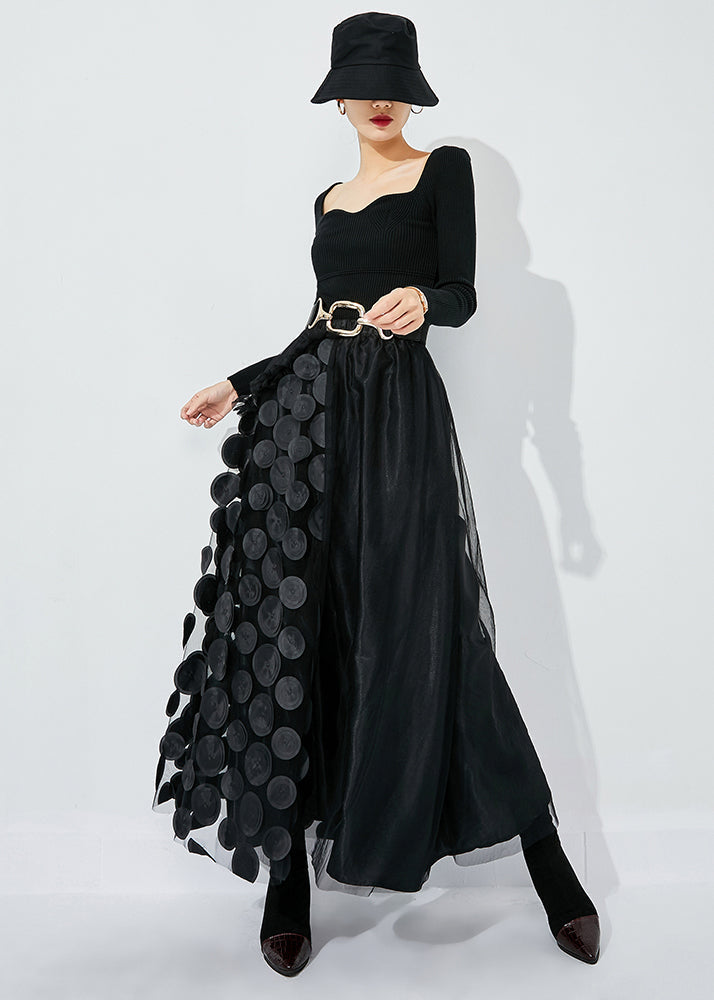 Chic Khaki-Black Dot Ruffled Patchwork Dot Tulle A Line Skirts Summer LY0875 - fabuloryshop