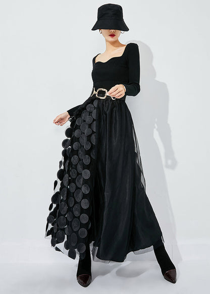 Chic Rose-Black Dot Ruffled Patchwork Dot Tulle A Line Skirts Summer LY0876 - fabuloryshop