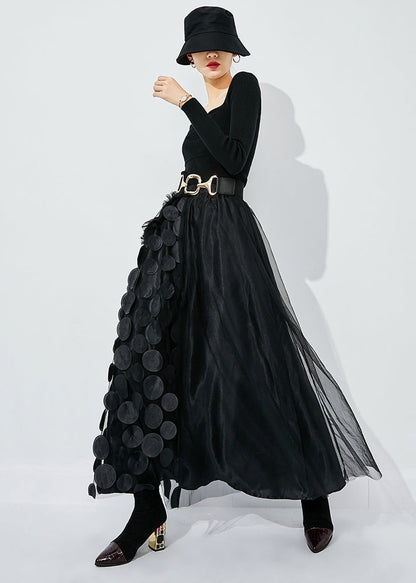 Chic Rose-Black Dot Ruffled Patchwork Dot Tulle A Line Skirts Summer LY0876 - fabuloryshop