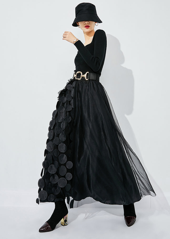 Chic Khaki-Black Dot Ruffled Patchwork Dot Tulle A Line Skirts Summer LY0875 - fabuloryshop